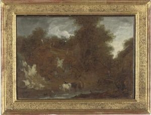 Cattle In A Woodland Stream by Benjamin Barker Of Bath