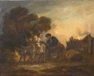 Travellers On Donkeys On A
Country Path; A Shepherd And Shepherdess In A Landscape With Horses
Beyond by Benjamin Barker Of Bath