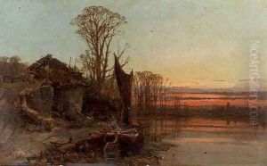 Landscape with a Ruined Cottage at Sunset, 1898 by Charles Branwhite