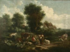 Figures And Cattle In A Landscape Figures And Cattle In A Landscape