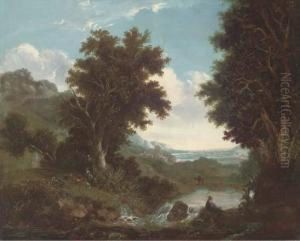 Figures By A Brook, An Extensive Landscape Beyond