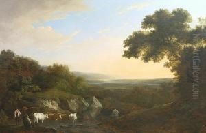 An Extensive Estuary Landscape With Cattle And Figures In The Foreground