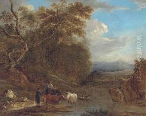 A Drover With Cattle Watering - view 1