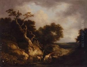 Cattle Walking In A Rocky Stream by Benjamin Barker Of Bath
