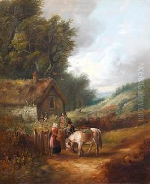 Figures And Horse Before A Country Cottage;and Another Of Figures On A Woodland Path - view 1