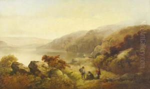 Lakeland Landscape With Figures In The Foreground And Hills Beyond Signed