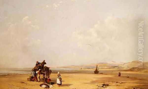 Fishermen unloading their catch on the beach in Cardigan Bay, 1841 - view 1