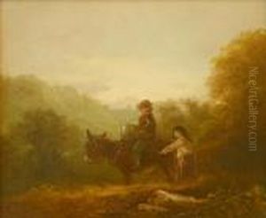 Children With A Donkey by John Joseph Barker Of Bath