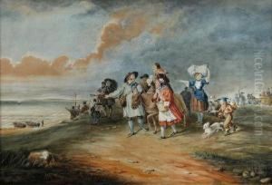 Fisherfolk On The Way To Meet Fishing Boats by Thomas Jones Barker