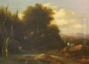Travelers In A Mountainous Landscape by Thomas Jones Barker