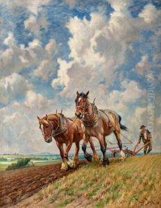 Ploughing The Fields by Wright Barker