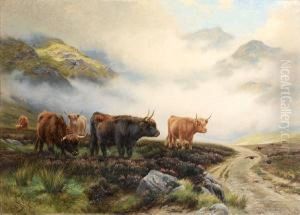 Highland Cattle In A Pass by Wright Barker
