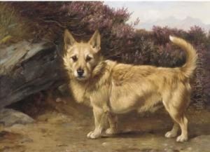 A Terrier At A Rabbit Hole by Wright Barker