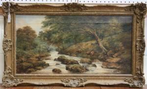 Welsh Landscape With Cattle
Grazing At The Edge Of A River And Children Fishing On The Opposite Bank by Adam Barland