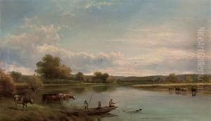Figures In A Punt, With Cattle Watering