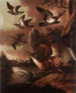 Waterfowl In A Landscape by Francis Barlow