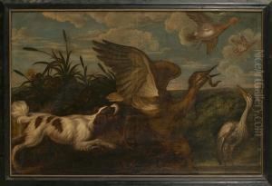 A Spaniel Putting Up Ducks And Herons by Francis Barlow