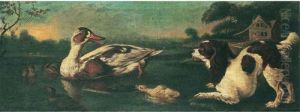 A Spaniel With A Duck And Ducklings by Francis Barlow