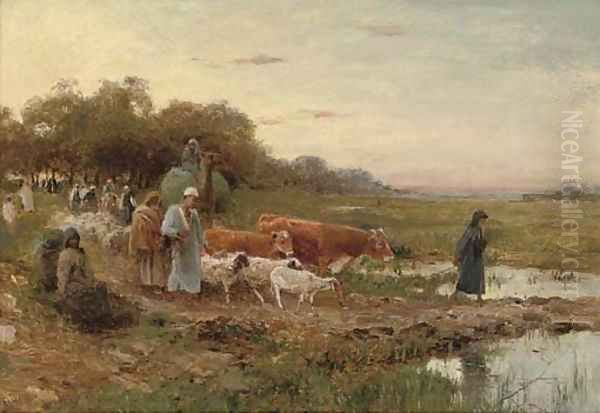 The return to the village, evening, Egypt - view 1