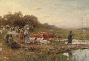 The return to the village, evening, Egypt by David Bates