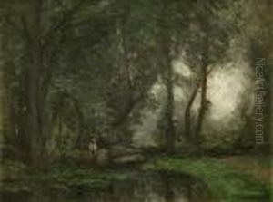 "waldlandschaft" Mit Personenstaffage by John Noble Barlow