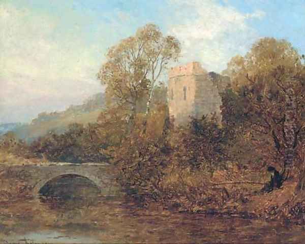 An angler by a castle ruin - view 1