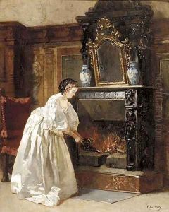Tending to the fire by Carl Ludwig Friedrich Becker