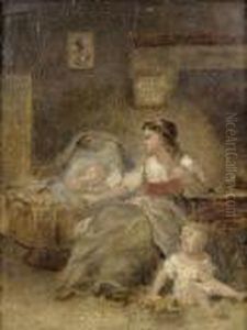 Junge Mutter An Der Wiege by Henri Baron