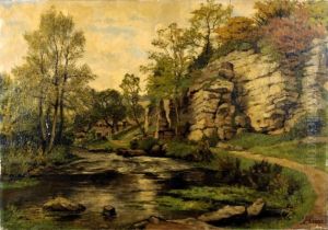 Chaumiere Au Bord De La Riviere by Theodore Baron