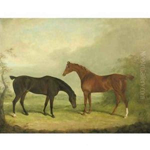 Two horses in a landscape by James Barenger