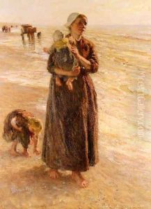 On The Beach by Bernardus Johannes Blommers