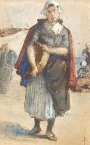 A fisherwoman on the beach by Bernardus Johannes Blommers