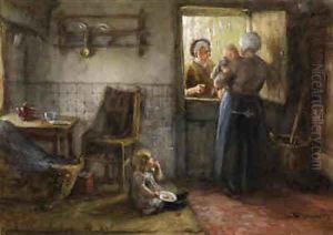 A Visitor at the Kitchen Door by Bernardus Johannes Blommers
