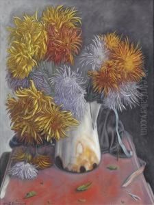 Nature Morte Aux Chrysanthemes. by Aime Barraud