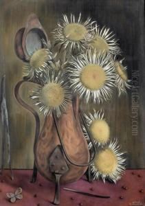 Stillleben Mit Disteln In Einer Kupferkanne. by Aime Barraud