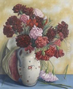 Stillleben Mit Dahlien In Vase.