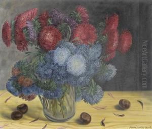 Stillleben Mit Dahlien Und Kastanien. by Aime Barraud