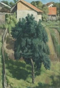 Gartenpartie Mit Grossem Baum. by Aime Barraud