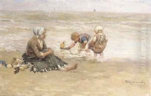 Pootje baden children playing on the beach by Bernardus Johannes Blommers