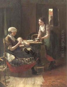 Soins maternels feeding the little one by Bernardus Johannes Blommers