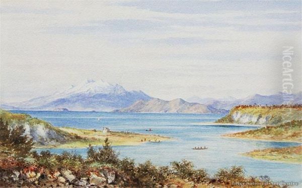 Lake Taupo With Maori Village And Waka - view 1