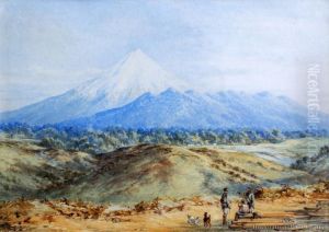 Mt Egmont With Military Officers Foreground by Charles Decimus Barraud