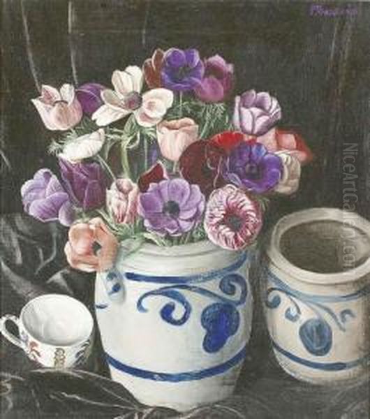 Stillleben Mit Anemonen Und Steinguttopfen. - view 1