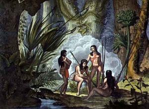 Camacani Tribesmen in Woodland in the Amazon jungle, Brazil, from 'Le Costume Ancien et Moderne', Volume I, plate 53 , 1820-30s by D.K. Bonatti