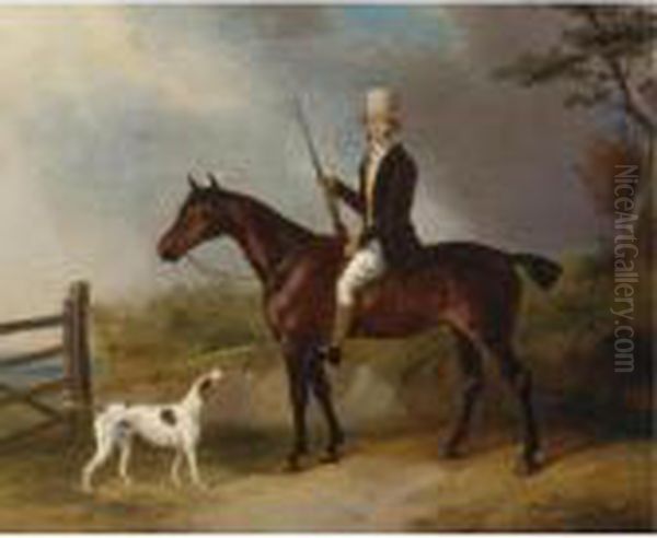 A Gentleman With His Hunter And Pointer by William Barraud
