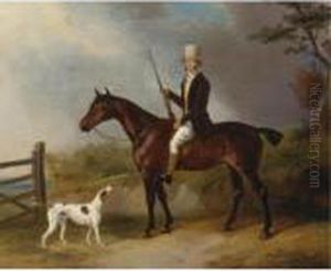 A Gentleman With His Hunter And Pointer