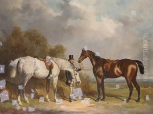 Edward Goodacre Standing In A 
Landscape With The Hunters "clearwell" And "rover", A Hunt Beyond