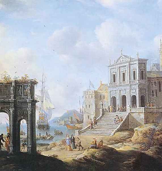 A Capriccio of an Italianate Harbour capriccio with the Arch of Constantine and a Church with Figures and shipping beyond 1663 - view 1