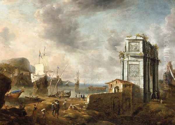 Capriccio of a Mediterranean Harbour by Jan Abrahamsz. Beerstraten