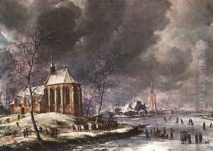 Village of Nieukoop in Winter with Child Funeral by Jan Abrahamsz. Beerstraten